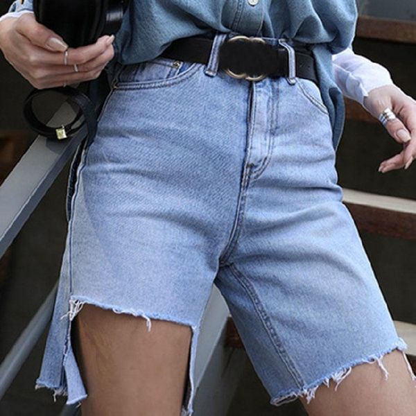 

2020 fashion new summer short jeans for modern women cotton denim pants no elastic, Blue