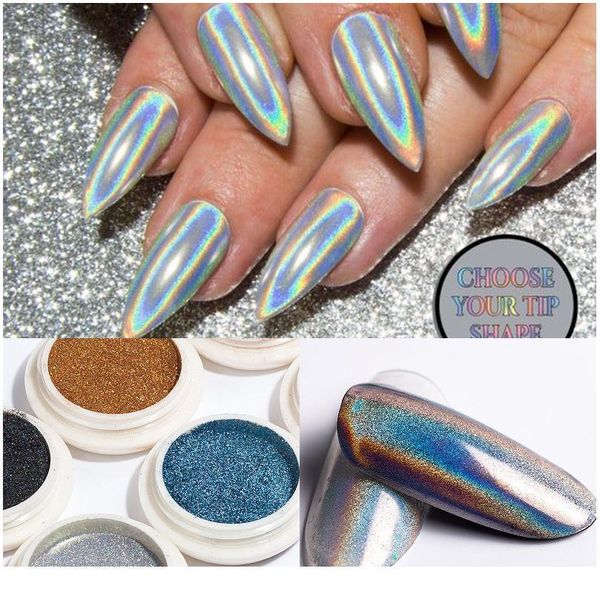 

1 box silver holographics nail glitter powder sparkly laser nail art pigment shining sequins nail mirror dust chrome de jllibv, Silver;gold