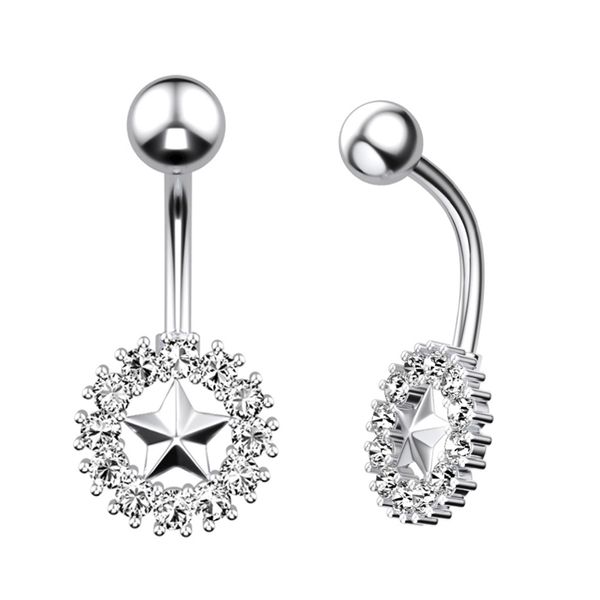 Five Star CZ Belly Button Ring 14G 316L Acciaio inossidabile Diamond Round Bilanciere per ombelico per body piercing