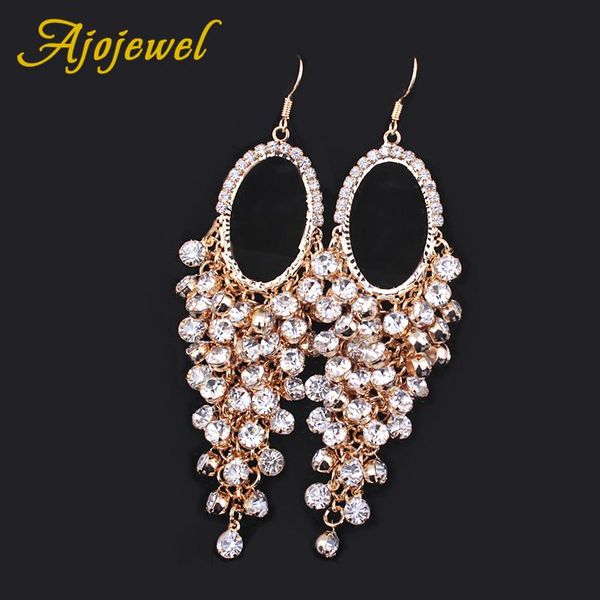 

dangle & chandelier ajojewel bohemian style european luxury long earrings heavy crystal rhinestone tassel for women wedding jewelry party, Silver