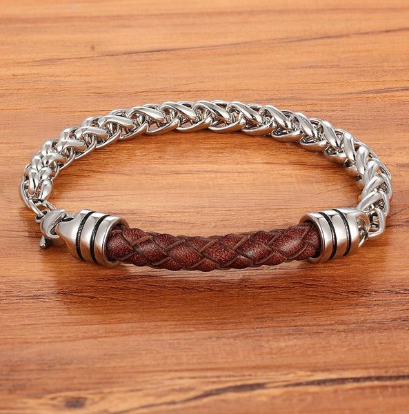 

канатная цепь из нержавеющей стали нейтральный ретро натуральный кожаный браслет влюбленные ювелирные аксессуары мужские кожаные браслеты не, Golden;silver