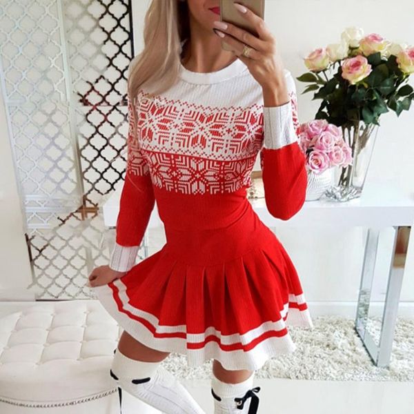 

платье свитер женщин мода осень зима с длинным рукавом slim fit рождество трикотажные платья дамы xmas печати a-линия mini 2020 d30, Black;gray