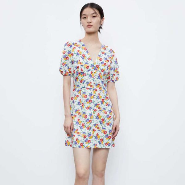 

fashion 2020 summer new holiday style printed v-neck waist slim casual dress, Black;gray