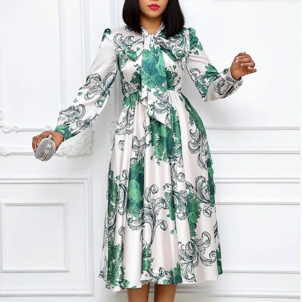 

женщины с длинными рукавами напечатанные платья с бабочковым воротником плиссированные высокой талии midi элегантные дамы мода африканские н, Black;gray