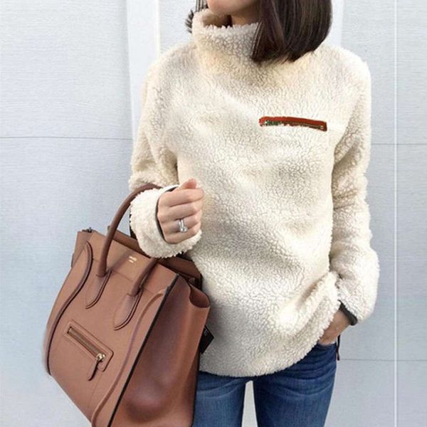 

fashionable warm zipper sweater for women in autumn / winter 2019, White;black
