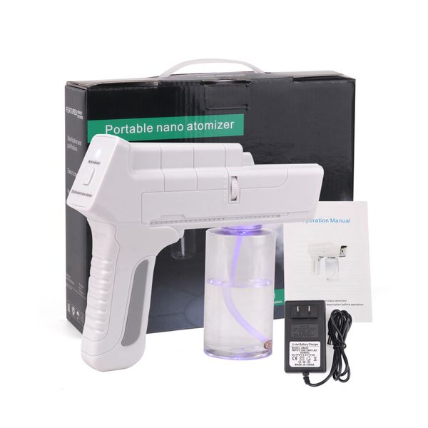 Pistola desinfetante Nano spray recarregável, desinfetante portátil, máquina de fumaça de palco, luz azul, arma Nano cabelo Spra2081