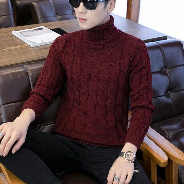 

men's sweater high collar winter thickened sweater men's thick thread twist korean trend slim warm1, White;black