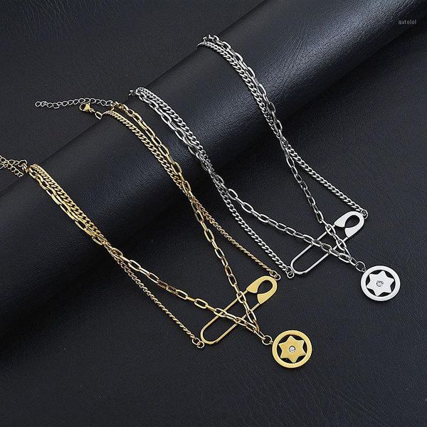 

fashion hexagon star necklace titanium steel hip hop multilayer necklace, Silver