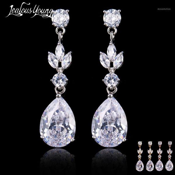

fashion pear shape wedding drop earrings with zircon crystal silver color long earrings women brinco gift jewelry1