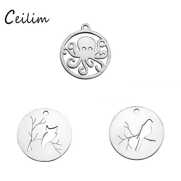 

new small ocs & bird & owl charms diy stainless steel animal charm pendant for necklace/ bracelet making jewelry supplies hehag, Bronze;silver
