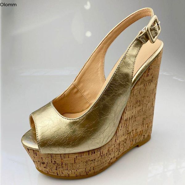 

sandals olomm women slingback buckle strap wedges high heels peep toe gorgeous gold party shoes us plus size 5-20, Black