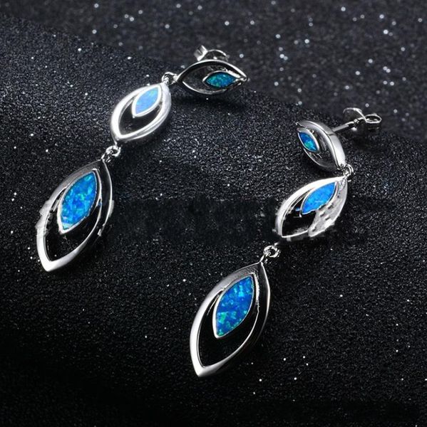 

fashion trend blue opal inlay water drop long dangle earrings elegant women's party prom jewelry gift, Silver