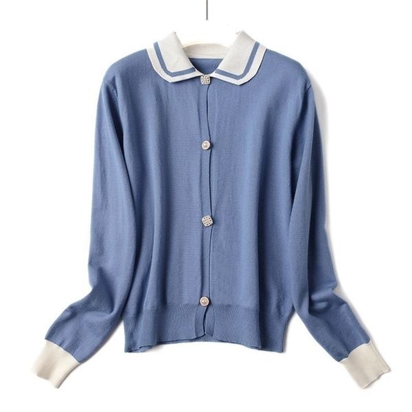 

gigogou preppy style women sweater turn-down collar knitted pullovers soft striped autumn winter cute campus girl sweaters 201130, White;black