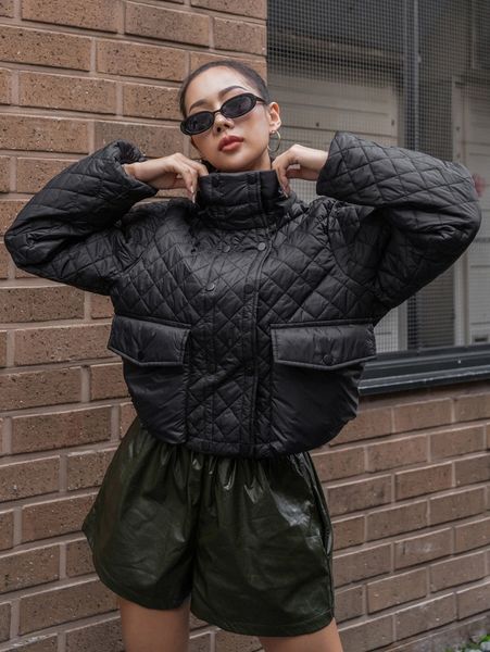 

coldbreak double breasted flap pockets quilted coat q6wg#, Black