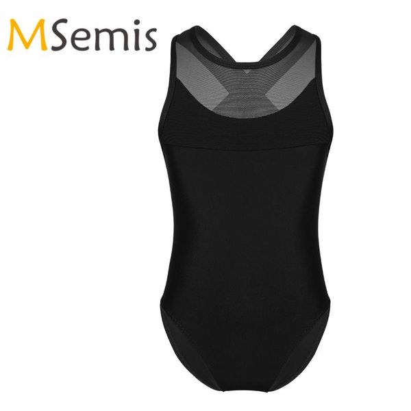 

kids girls gymnastics swimsuit for dancing mesh tutu dancewear splice criss-cross cutout back ballet dance leotard bodysuit