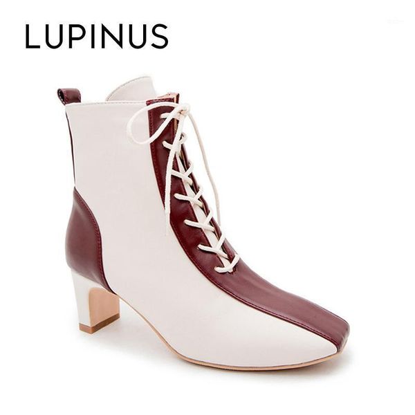 

lupinus design ankle boots for women 2020 fashion mixed colors square toe women casual high heel boots botas mujer1, Black