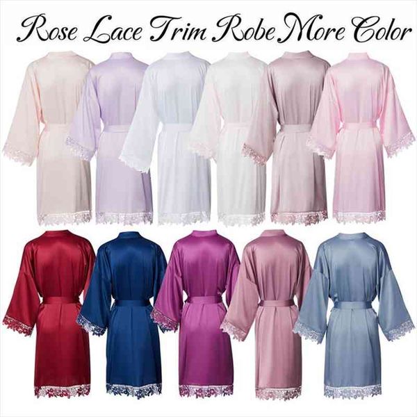 

women lace robe matt satin bride robe bridesmaid robes bridal wedding party robes dressing sleepwear bathrobe, Black;red