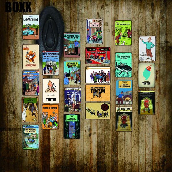 

tintin мультфильм металлический олова знак потертый шик настенная детская комната кафе кафе для дома искусства ремесло тики бар декор 30x20c