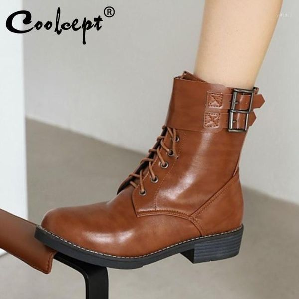 

coolcept women winter short boots buckle zipper woman ankle boots fashion cool shoes women daily footwear size 33-431, Black