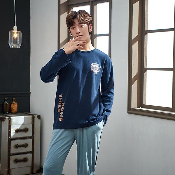 

men's sleepwear 100% cotton autumn pajamas men pyjama set spring fall home wear sets long sleeves nightwear sleep homewear, Black;brown