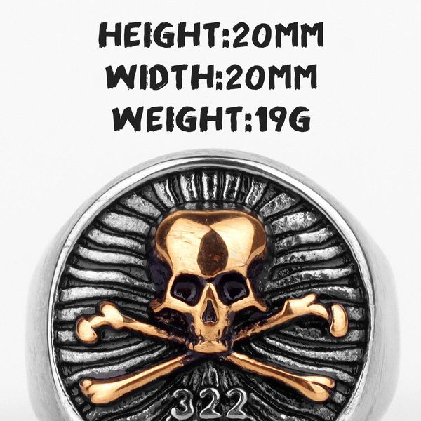 

316l из нержавеющей стали punk gothic череп мужчины кольцо золотые серебряные цветные личности байкер кольцо для мужчин мальчик ювелирные ак, Bronze;silver