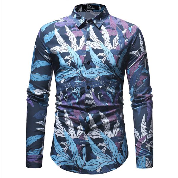 

men's spring autumn new fashion print holiday wind flower print slim fit long sleeve shirt / 2020 new men's cotton blouses c1212, White;black