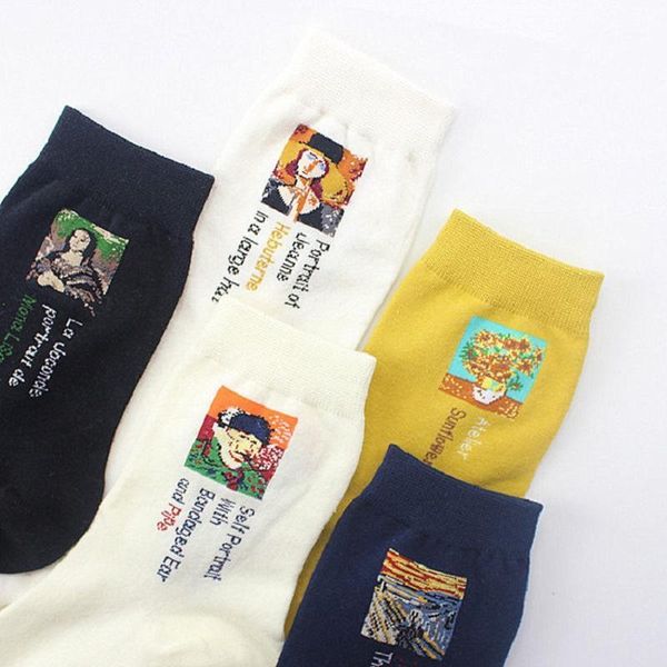

the new oil painting socks the world famous painting mona lisa socks cotton european and american tide1, Black;white
