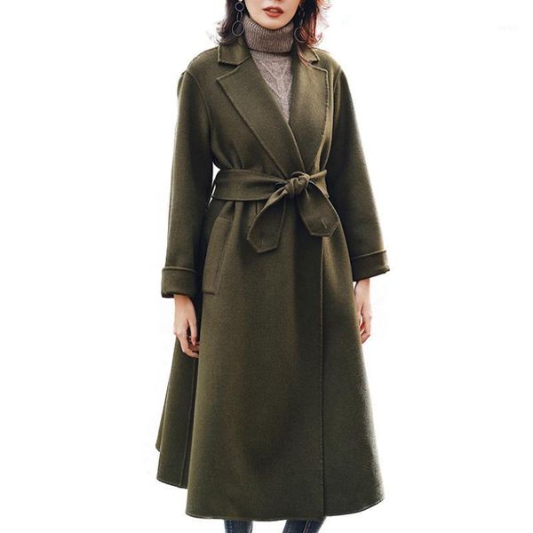 

cashmere fabric australian wool coat women autumn double - sided wool cashmere coat luxury water ripple1, Black