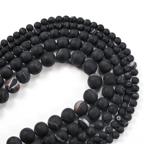 

1strand lot 4 6 8 10 12 мм черный мэтт природный камень полоса агатирует круглые свободные шарики для diy браслетов ювелирные изделия making