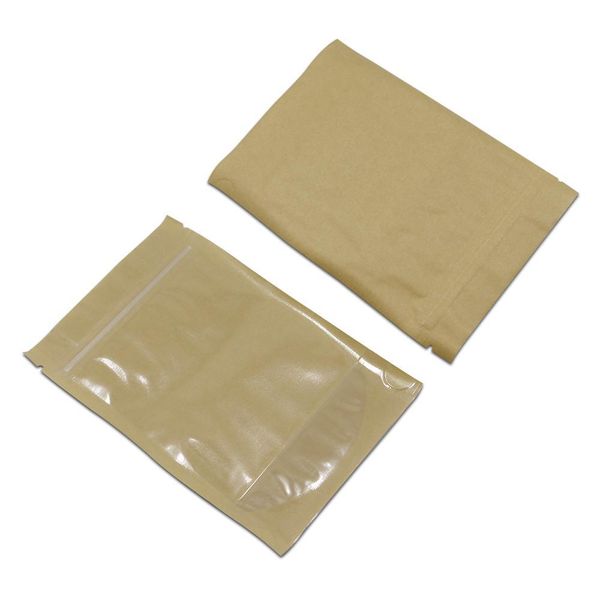 

150pcs lot clear brown zip lock kraft paper plastic bag doypack stand up pouch zipper reclosable nuts coffee tea packaging pack h bbyukm