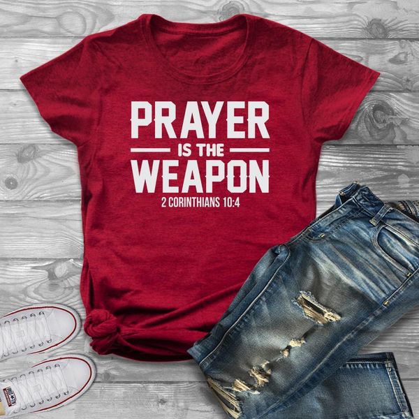 

prayer is the weapon corinthians t-shirt fate christian christianity jesus women fashion grunge tumblr cotton casual tees, White