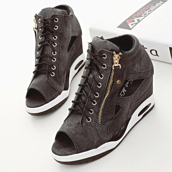 

summer lady women boots increased wedge wet side zipper short boots women lace up of autumn ankle winter shoes, Black
