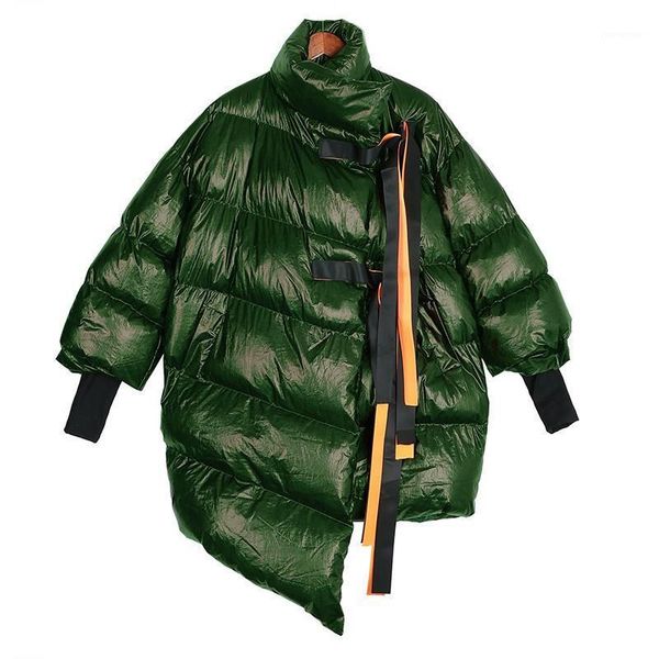 

women winter silver big size long bubble coat solid ribbons warm parka ladies windbreaker style outerwear1, Black