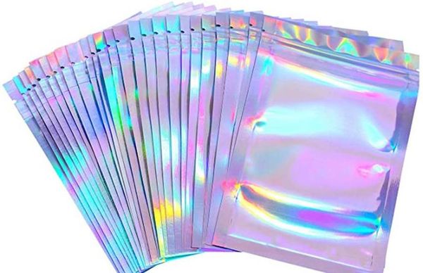 

100 pieces resealable smell proof bags foil pouch bag flat laser color packaging bag for party favor food storage sqcsxf homes2007