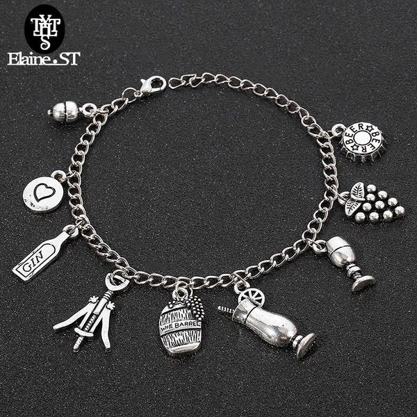 

wholesale silver color wine glass grape bottle opener bottle charm bracelet metal bartenders aids pendant craft bracelet jewelry, Golden;silver