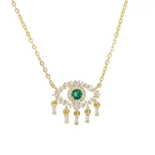 

white green cubic zirconia turkish evil eye pendant necklace gold color baguette cz drop eye jewelry1, Silver
