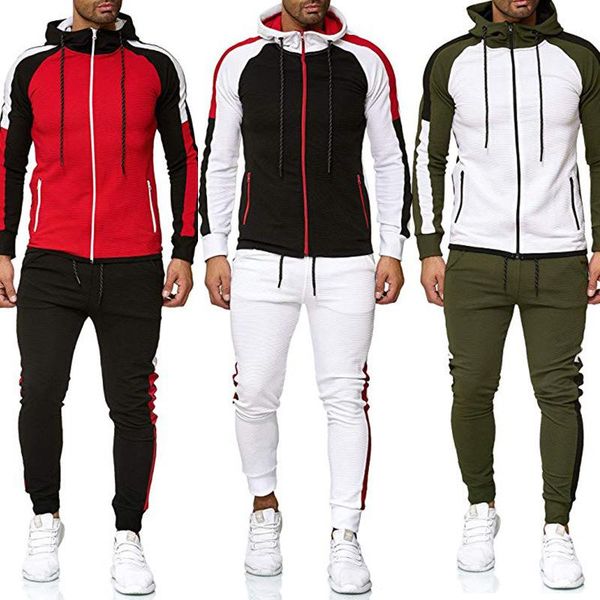 

men fashion 2 piece tracksuit set 2021 autumn winter zipper jacket and sweatpants sportswear man jogger outfit splice gym suit, Gray