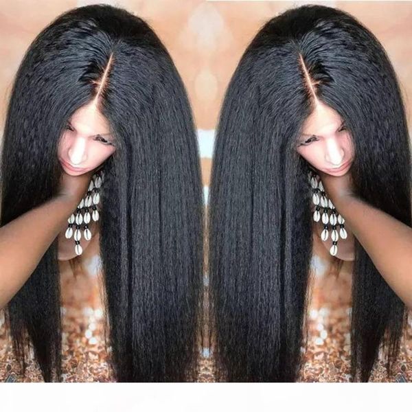 

brazilian kinky straight wig lace front human hair wigs for black women yaki 13x4 lace wig front remy hair, Black;brown