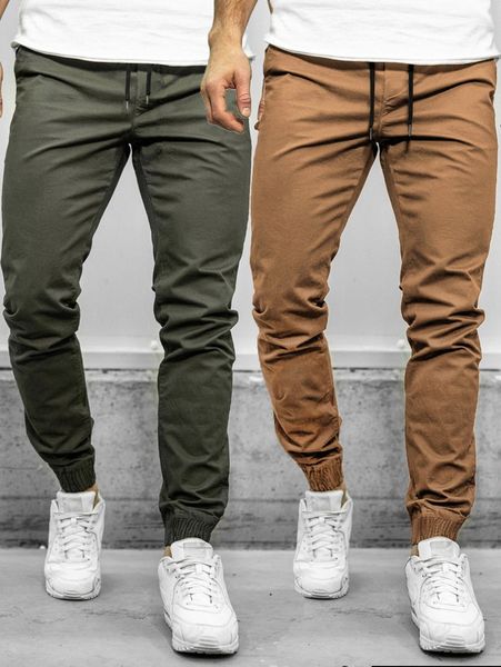 

men 2pcs drawstring waist carrot pants 56yv#, Black