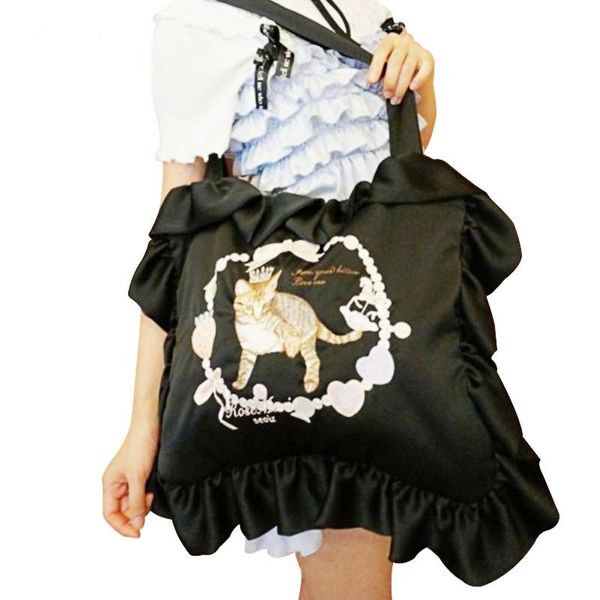 

2020 japan lolita bags harajuku pillow bag ladies embroidery cat shoulder bag cute women's square