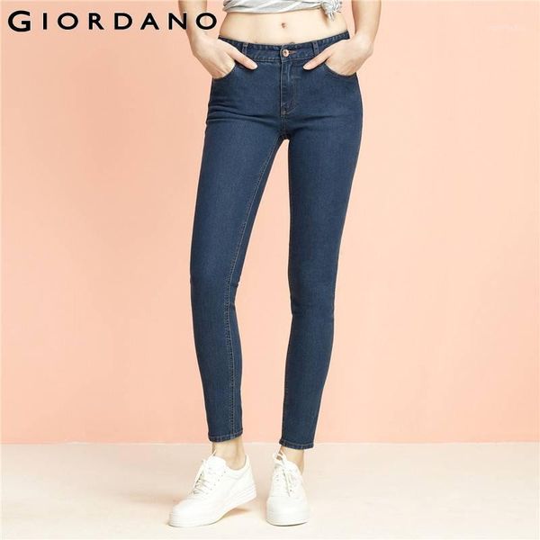 

giordano women jeans washed denim pants with pockets brand clothing casual jeans pantalon femme mid rise trousers1, Blue