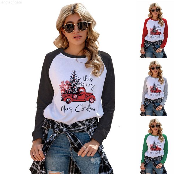 

risjc contrast color raglan sleeve red car print women's sweater, Black
