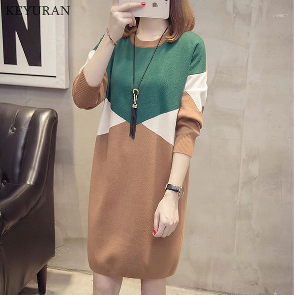 

contrast color patchwork pullovers sweater women winter knitted dress loose jumper 2020 new pull femme oversized sweater knitwer1, White;black