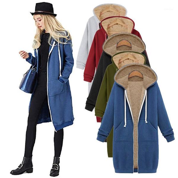

autumn casual women long hoodies sweatshirt coat zip up outerwears hooded jacket winter pockets plus size outwear coat @401, Black;brown