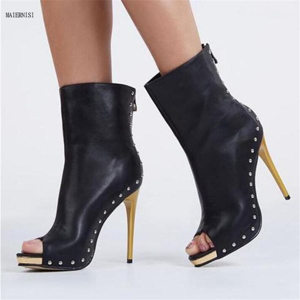 

new pattern women's boots fashion boots woman short internet celebrity 11cm thin heels 4-13 14 maiernisi, Black