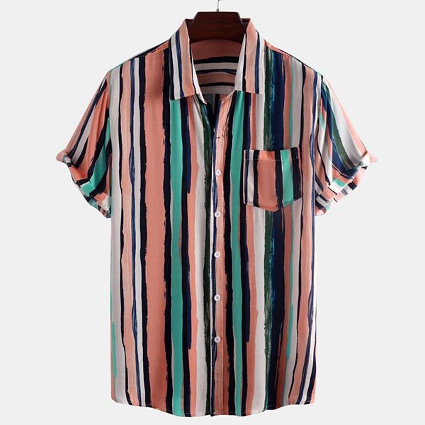 

mens shirts summer striped printed hawaiian shirt short sleeve casual shirts cool breathable beachwear men shirts chemise homme, White;black