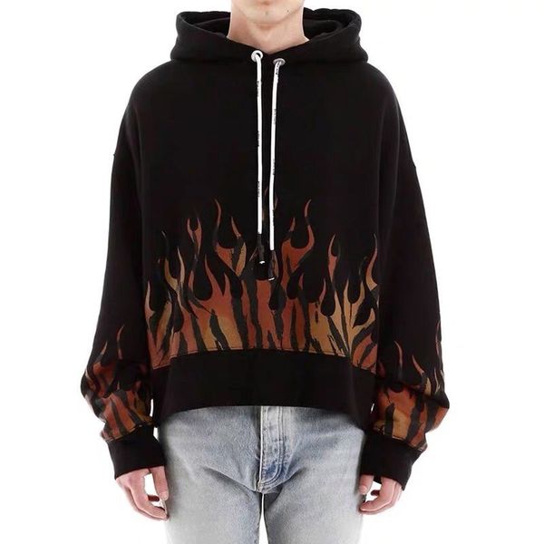 

20fw autumn winter europe america italy fire print fashion casual men women hooded cotton sweatshirt streetwear hoodie, Black