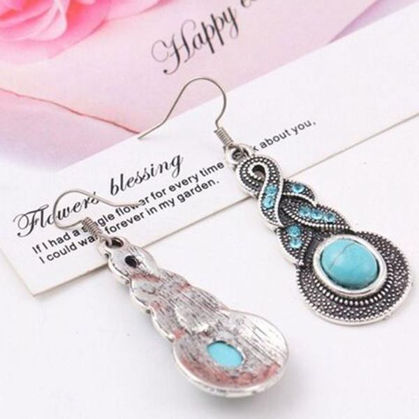 

doreenbeads fashion vintage drop earrings earrings green blue calabash imitation stone charms for women 55mm x 20mm 1 pair