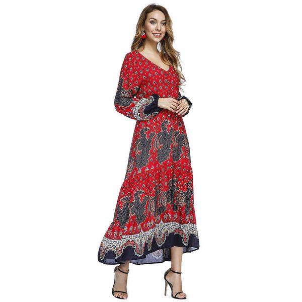 

lantern midi new elegant holiday style printed long sleeve pocket dress, Black;gray