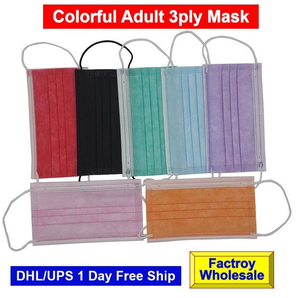 

ply factroy wholesale disposable 3ply face colorful 3 layers flat mask dhl utlet97g9